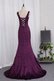 New Arrival Straps Evening Dresses Mermaid Satin Sweep Train Lace