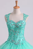 Mint Sweetheart Floor Length Beaded Bodice Quinceanera Dresses Tulle Ball Gown