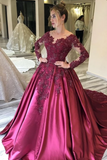 Prom Dress With Long Sleeves And Floral Embroidery Burgundy Colored Court STAPJ8SLMB9