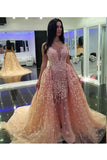 Tulle V Neck With Applique Prom Dresses Mermaid Court Train