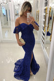 Lace Mermaid Prom Dresses With Beads And Slit Sweep