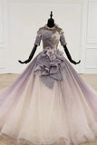 Sparkly Ball Gown Ombre Half Sleeves Jewel Long Prom Dresses, Beads Quinceanera Dresses STA15601