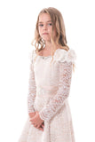Lace Flower Girl Dresses A Line Boat Neck Long Sleeves With