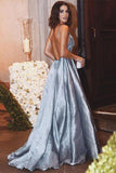 Charming Elegant Spaghetti Straps Light Blue Beading Long Prom Dresses Evening