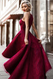 Burgundy A Line Asymmetrical Halter Sleeveless Long Prom Dresses