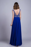 Dresses A-Line Scoop Floor-Length Dark Royal Blue Chiffon Beaded Bodice