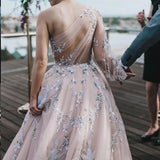 Long Sleeve One Shoulder Sparkly Prom Dress Long Evening Dress, Long Prom Dresses STA15245