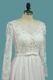 Long Sleeves A Line Scoop Wedding Dresses With Applique And