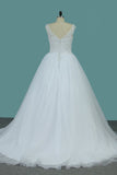 Scoop Tulle Ball Gown Wedding Dresses With Applique