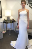 Simple Strapless Mermaid Wedding Dresses Elegant Ivory Sweep Train Wedding