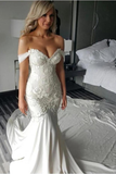 Off Shoulder Lace Appliques Mermaid Wedding Dress With STAPARQXA2C