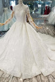 Ball Gown Wedding Dresses High Neck Long Sleeves A-Line Lace