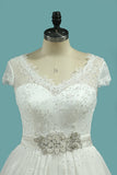 Wedding Dresses A Line V Neck Lace & Tulle With Sash