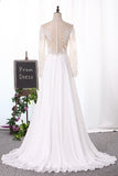 Bateau Wedding Dresses Long Sleeves A Line Chiffon With Applique And