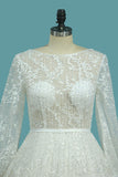 Lace Wedding Dresses A Line Scoop Long Sleeves With Sash Court
