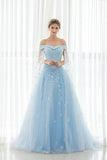 Off The Shoulder Prom Dresses Tulle With Handmade Flowers A