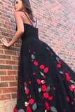 Charming Spaghetti Straps Long Black And Red Princess Prom