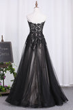 Sweetheart A Line Black Prom Dresses Tulle With Applique
