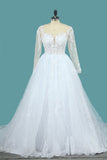 Lace Ball Gown Wedding Dresses Scoop Long Sleeves With Applique And Beads Chapel