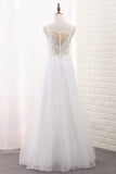 A Line Tulle & Lace Scoop Wedding Dresses With Applique Floor