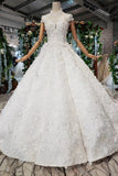 New Wedding Dresses Short Sleeves Ball Gown Lace Up Back With
