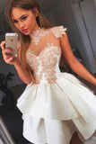 Homecoming Dresses High Neck Satin With Applique Short/Mini A