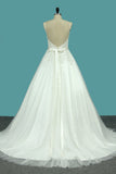 Spaghetti Straps Tulle Wedding Dresses With Applique And Sash Court Train