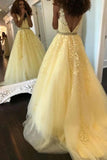 Fashion Ball Gown V Neck Prom Dresses with Appliques and Beads, Quinceanera Dresses STA15582