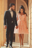 Lace Homecoming Dresses A Line V Neck Long Sleeves With Handmade