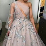 Long Sleeve One Shoulder Sparkly Prom Dress Long Evening Dress, Long Prom Dresses STA15245