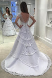 V Neck Short Sleeves A Line Wedding Dresses Tulle With Applique Sweep
