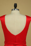 Red Sheath Bateau Mother Of The Bride Dresses Satin With Sash Open