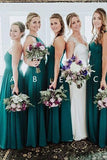 Elegant A Line Green Floor Length Bridesmaid Dresses, Long Prom STA20460