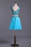 Two Pieces Scoop Homecoming Dresses A Line Tulle With Beads
