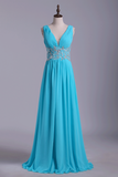 Straps A Line Prom Dresses Chiffon With Applique & Ruffles Floor
