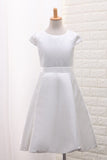 New Arrival Satin A Line Scoop Flower Girl Dresses With Handmade