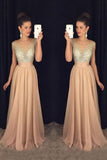 Scoop Prom Dresses A-Line Chiffon With Beaded Bodice