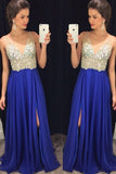 V Neck Prom Dresses A Line Chiffon With Beads And