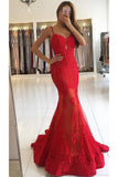 Mermaid Spaghetti Straps Tulle With Applique Sweep Train Prom