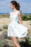 A Line Round Neck Open Back Short Homecoming Dresses with Lace Pockets STA15018