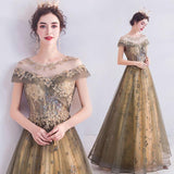 Elegant Round Neck Sequins Tulle Appliques Prom Dresses with Short Sleeves, Dance Dresses STA15197