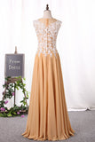 Prom Dresses A Line Scoop With Applique Chiffon Floor