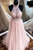 Chic Halter Formal Prom Dress Tulle Appliques A Line Evening STAPYARAC2F