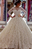 Ball Gown Scoop 3/4 Length Sleeves Wedding Dresses Lace With