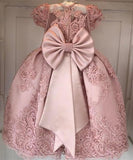 Princess Ball Gown Round Neck Pink Beads Flower Girl Dresses with Appliques STA15587