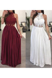 High Neck A Line Chiffon & Lace Floor Length Prom