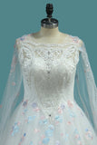 Ball Gown Scoop Neck Wedding Dresses Lace Up With Appliques And