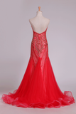 Sweetheart Prom Dresses Tulle With Beading Mermaid Sweep