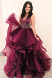Formal Ball Gown Long V-Neck Open Back Princess Prom Dresses Quinceanera
