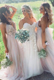 Elegant A Line Spaghetti Straps V Neck Prom Dress With Handmade Flowers
